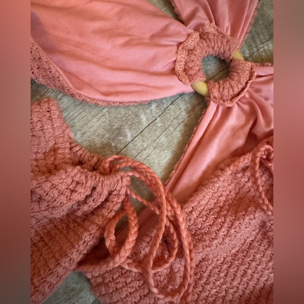 SHEIN XS salmon, long sleeve, cut out mini dress ring front detail and ties - Picture 4 of 5